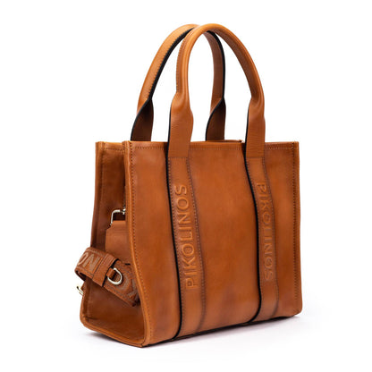 Pikolinos leather tote bag with multicolored ribbon WHA-354