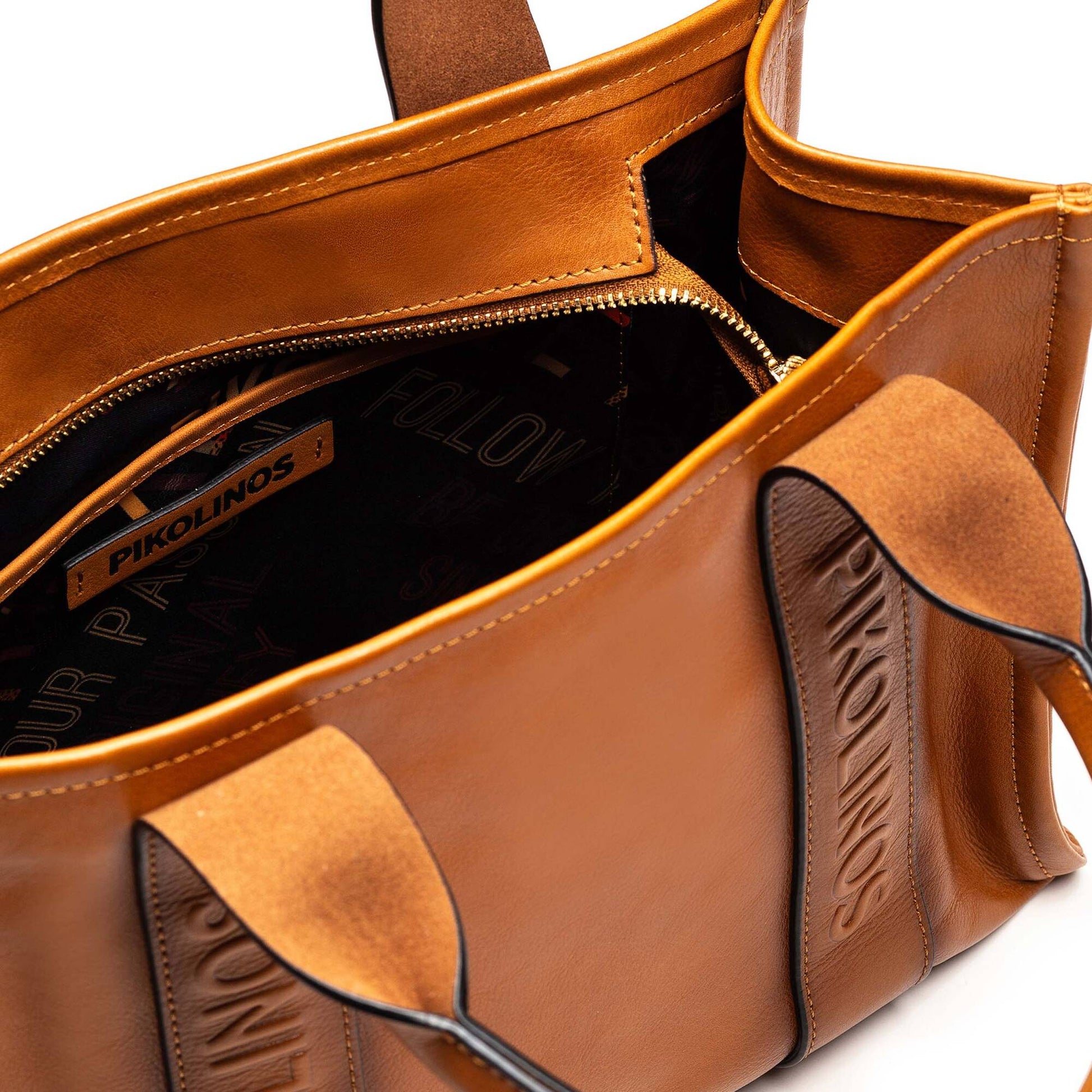 Pikolinos leather tote bag with multicolored ribbon WHA-354