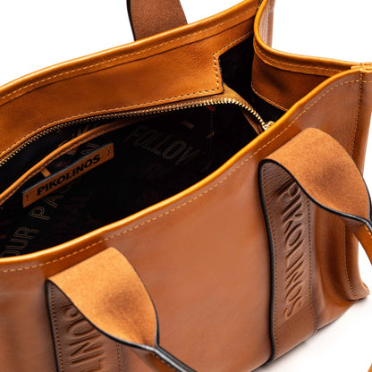 Pikolinos leather tote bag with multicolored ribbon WHA-354